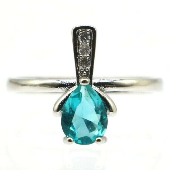 Jewelry - Blue Aquamarine white CZ 925 silver ring